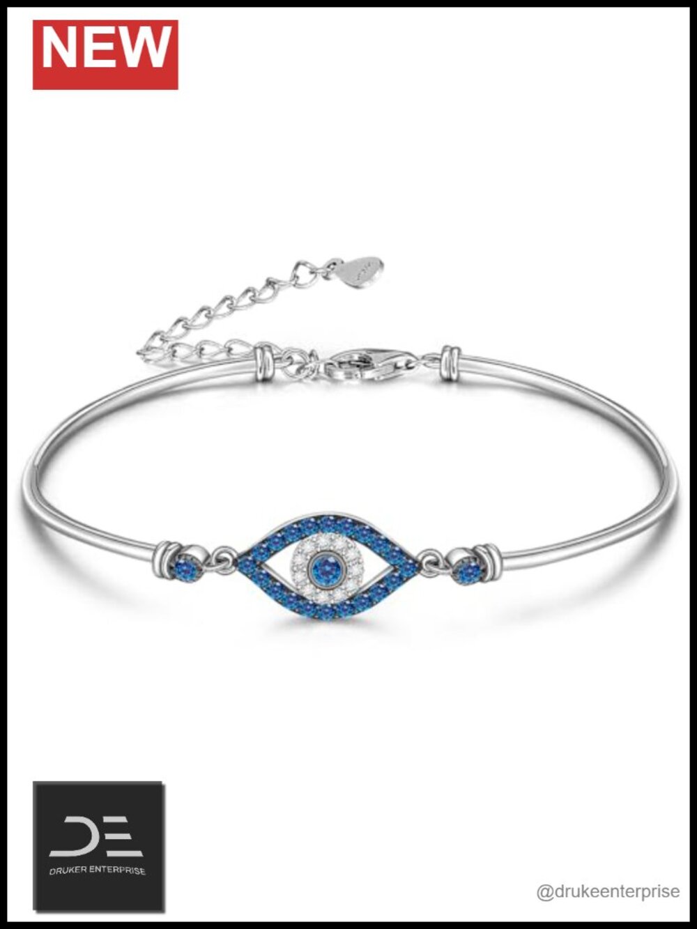 Sterling Silver Evil Eye Bangle Bracelet Protection Charm Jewelry for Women